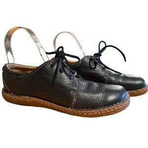 Brown's Landing Navy Leather Lace Up Oxford Flats Casual Comfort Shoes sz 8.5